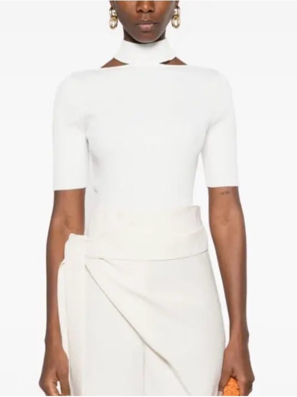 cult gaia White Short-Sleeve Mock Neck Top with Cutout